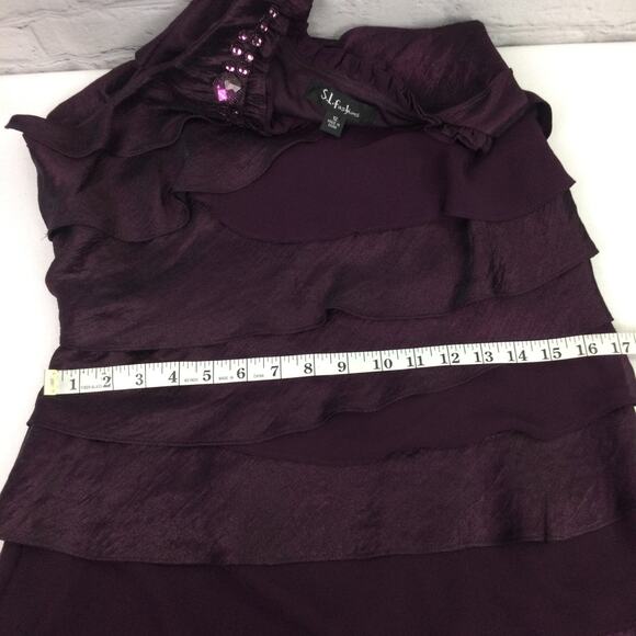 S.L. Fashions Women's Beaded Neck Tiered Feminine Flounce Holiday Party Dress 12 - Picture 12 of 12